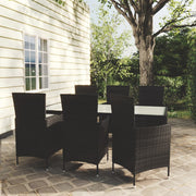 Tuinset 7-delig poly rattan zwart met kussens
