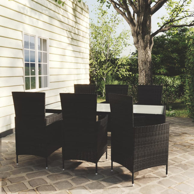 -Delige Tuinset Met Kussens Poly Rattan 7 190 cm tafellengte Zwart en wit