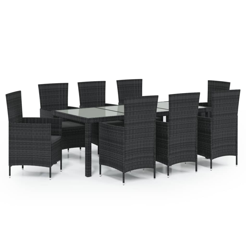 -Delige Tuinset Met Kussens Poly Rattan 9 190 cm tafellengte Zwart en wit