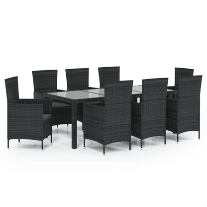 -Delige Tuinset Met Kussens Poly Rattan 9 190 cm tafellengte Zwart en wit