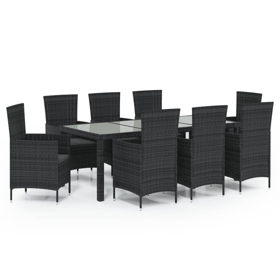 -Delige Tuinset Met Kussens Poly Rattan 9 190 cm tafellengte Zwart en wit