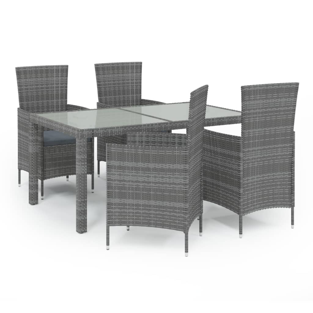 5-delige Tuinset met kussens poly rattan grijs