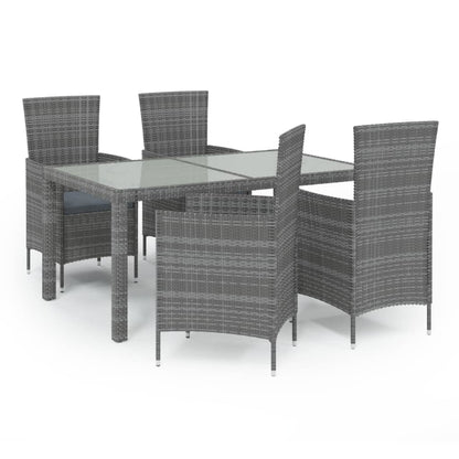 5-delige Tuinset met kussens poly rattan grijs