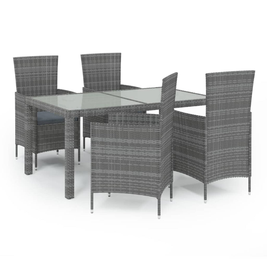 5-delige Tuinset met kussens poly rattan grijs
