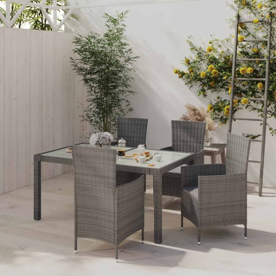 5-delige Tuinset met kussens poly rattan grijs