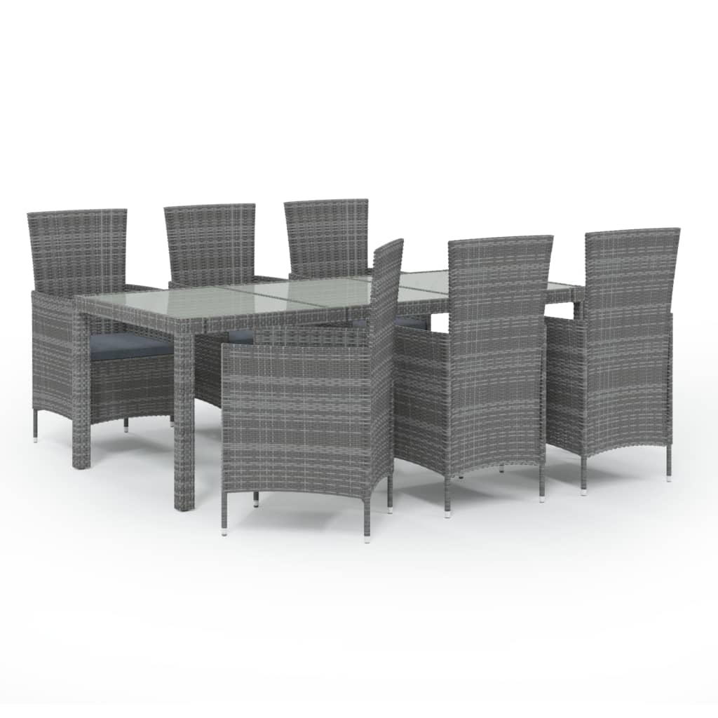 7-delige Tuinset met kussens poly rattan grijs