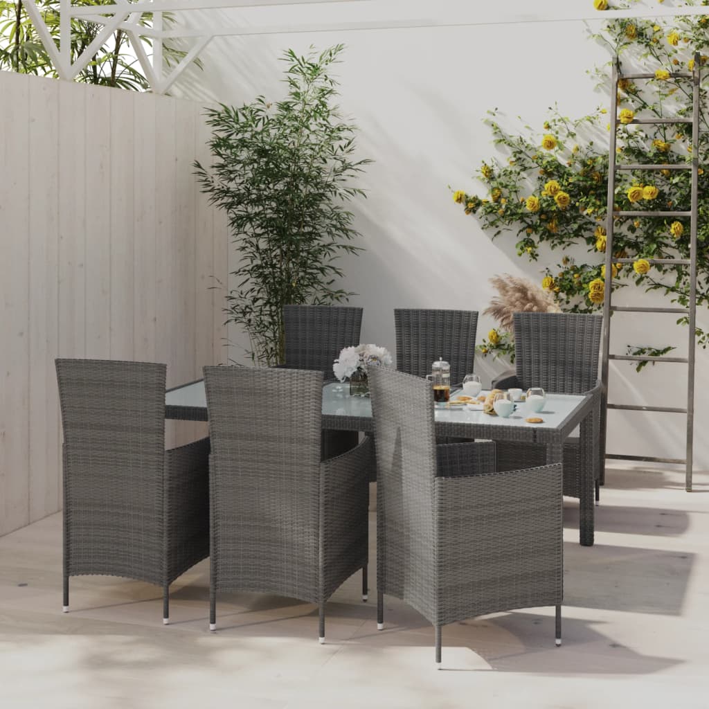 7-delige Tuinset met kussens poly rattan grijs