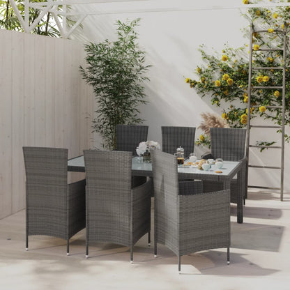 7-delige Tuinset met kussens poly rattan grijs