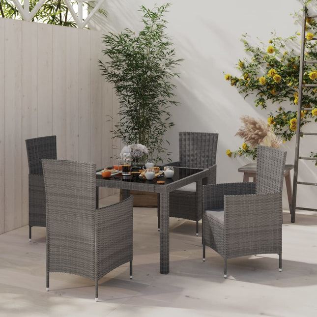 -Delige Tuinset Met Kussens Poly Rattan 5 90 cm tafellengte Grijs en zwart