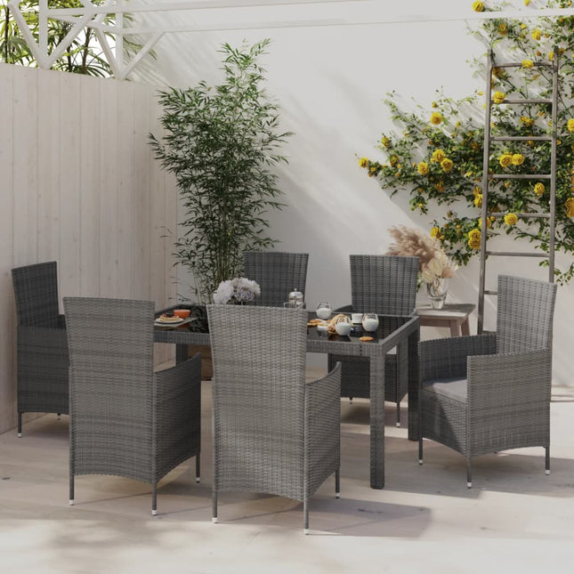 -Delige Tuinset Met Kussens Poly Rattan 7 150 cm tafellengte Grijs en zwart