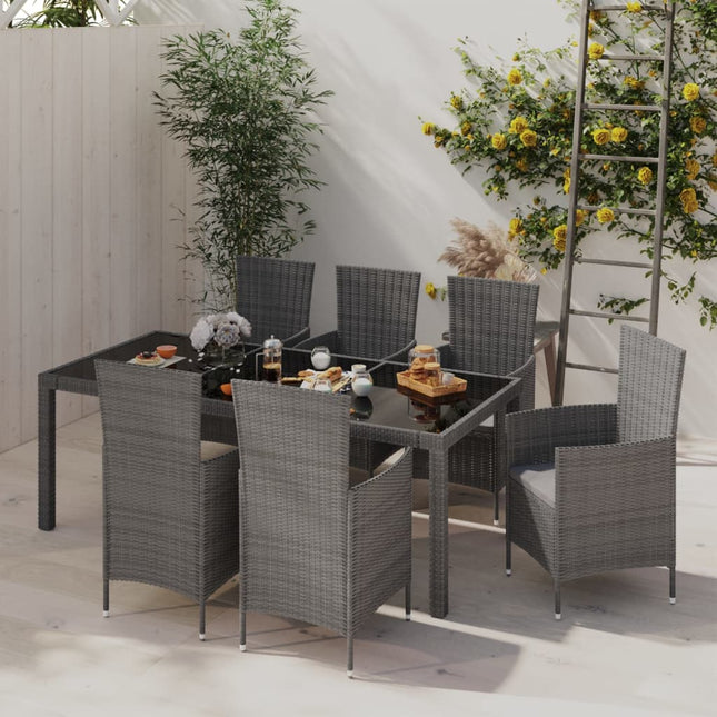 -Delige Tuinset Met Kussens Poly Rattan 7 190 cm tafellengte Grijs en zwart