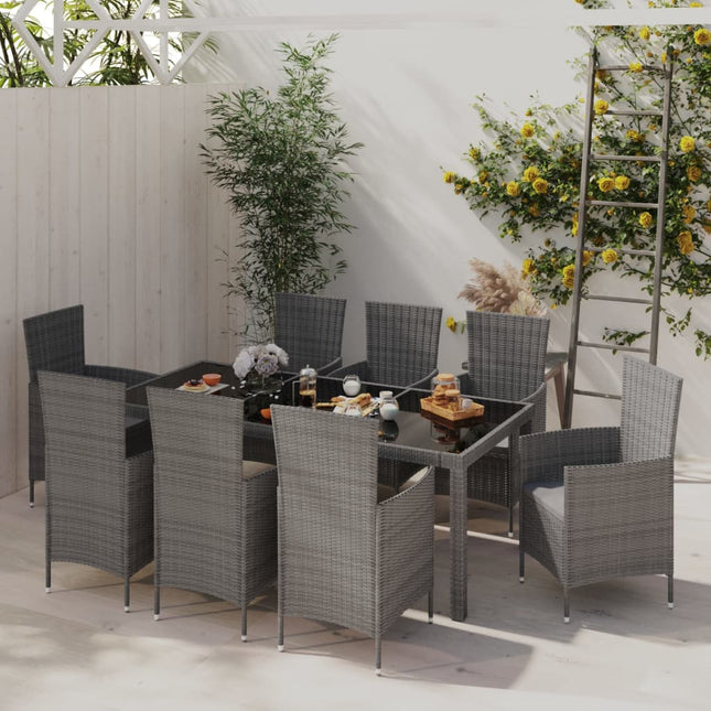 -Delige Tuinset Met Kussens Poly Rattan 9 190 cm tafellengte Grijs en zwart