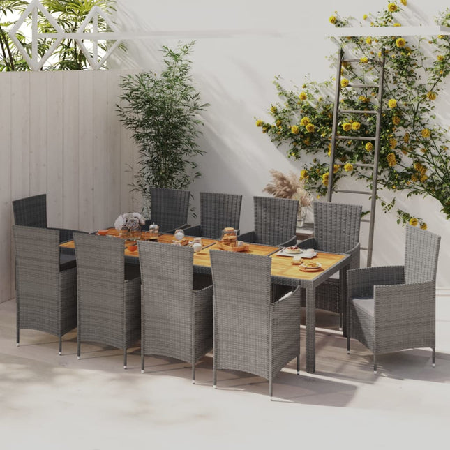 -Delige Tuinset Met Kussens Poly Rattan 11 250 cm tafellengte Grijs en bruin