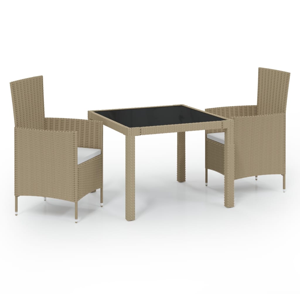 3-delige Tuinset met kussens poly rattan beige