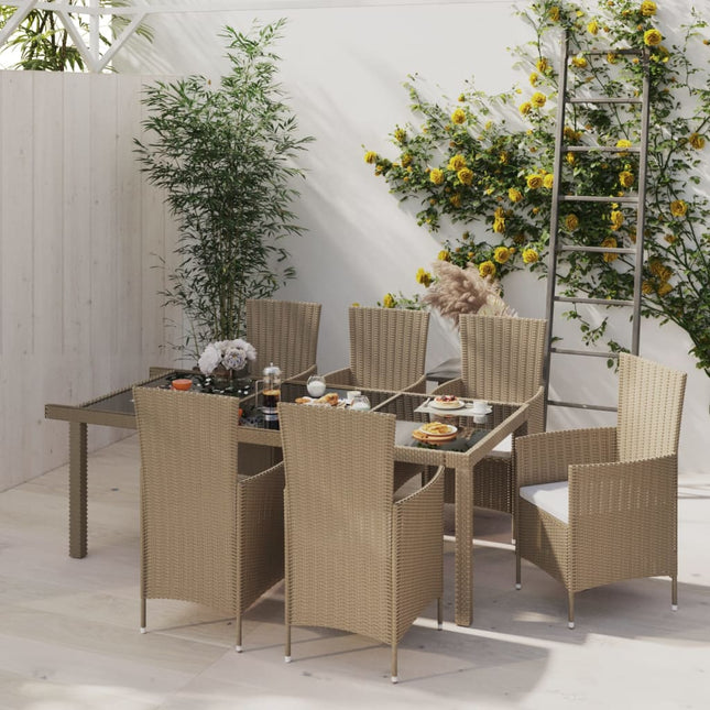 -Delige Tuinset Met Kussens Poly Rattan 7 190 cm tafellengte Beige