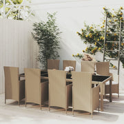 Tuinset 9-delig poly rattan beige met kussens
