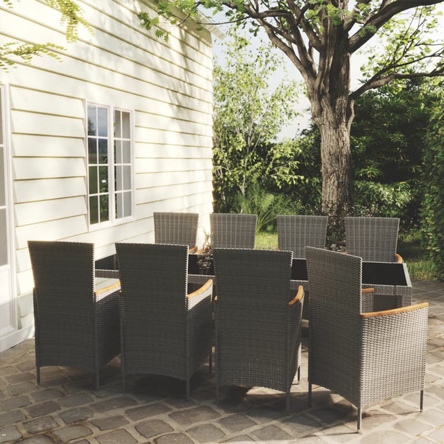 -Delige Tuinset Met Kussens Poly Rattan 9 250 cm tafellengte Grijs en zwart