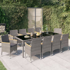 Tuinset 11-delig poly rattan grijs met kussens