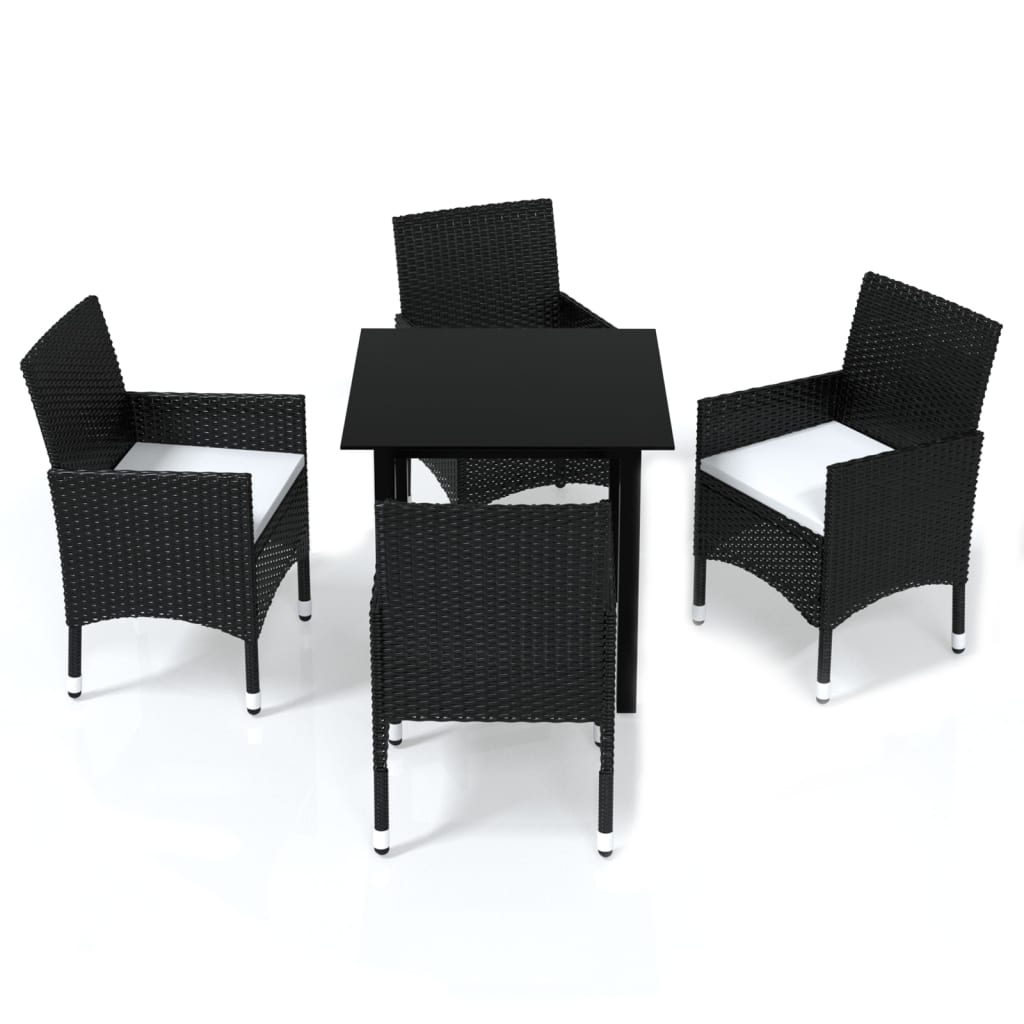 -Delige Tuinset Met Kussens Poly Rattan 5 80 cm tafellengte Zwart