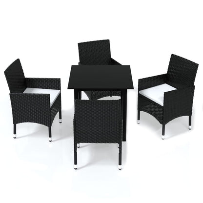 -Delige Tuinset Met Kussens Poly Rattan 5 80 cm tafellengte Zwart