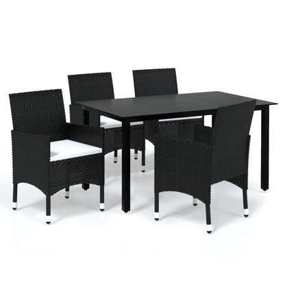 -Delige Tuinset Met Kussens Poly Rattan 5 150 cm tafellengte Zwart