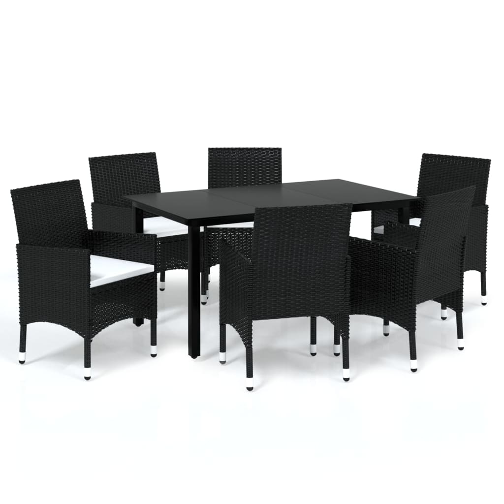 -Delige Tuinset Met Kussens Poly Rattan 7 150 cm tafellengte Zwart
