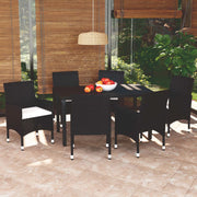 Tuinset 7-delig poly rattan zwart met kussens
