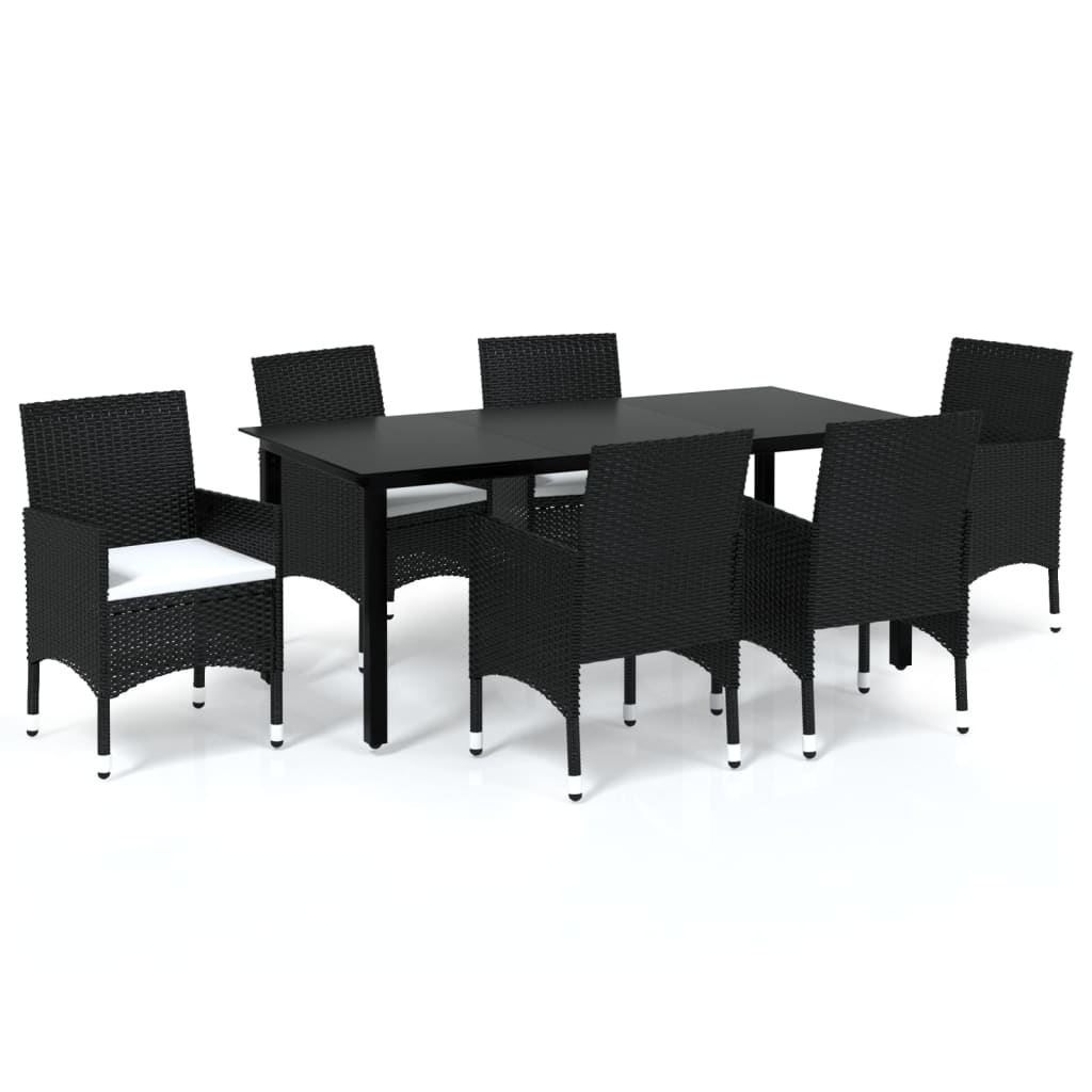 -Delige Tuinset Met Kussens Poly Rattan 7 190 cm tafellengte Zwart