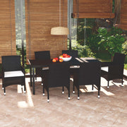 Tuinset 7-delig poly rattan zwart met kussens