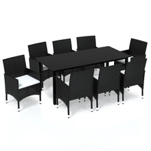 9-Delige Tuinset Met Kussens Poly Rattan Zwart 190 cm tafellengte