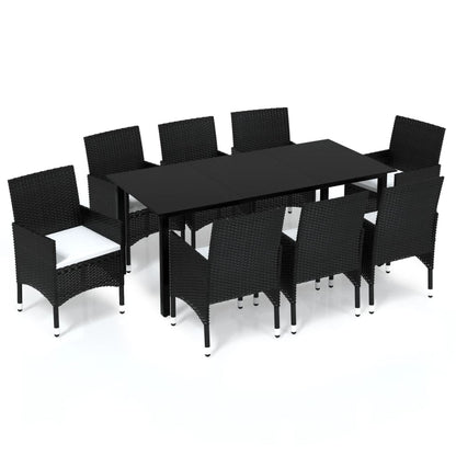 9-Delige Tuinset Met Kussens Poly Rattan Zwart 190 cm tafellengte