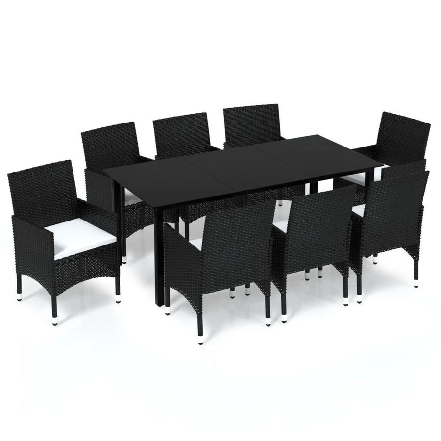 9-Delige Tuinset Met Kussens Poly Rattan Zwart 190 cm tafellengte