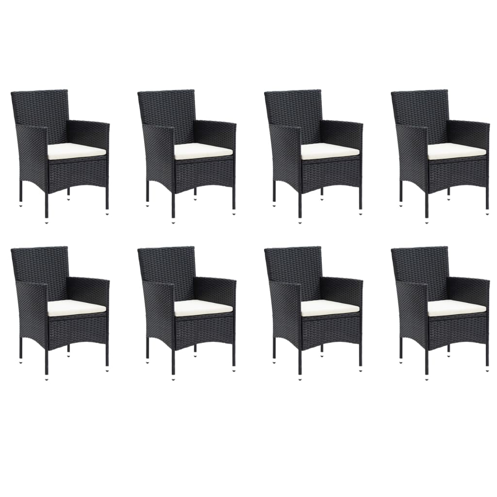 9-Delige Tuinset Met Kussens Poly Rattan Zwart 190 cm tafellengte