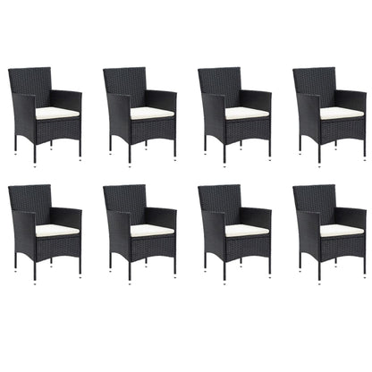 9-Delige Tuinset Met Kussens Poly Rattan Zwart 190 cm tafellengte