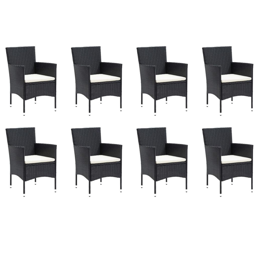 9-Delige Tuinset Met Kussens Poly Rattan Zwart 190 cm tafellengte