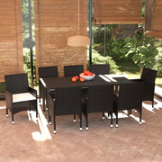 Tuinset 9-delig poly rattan zwart met kussens