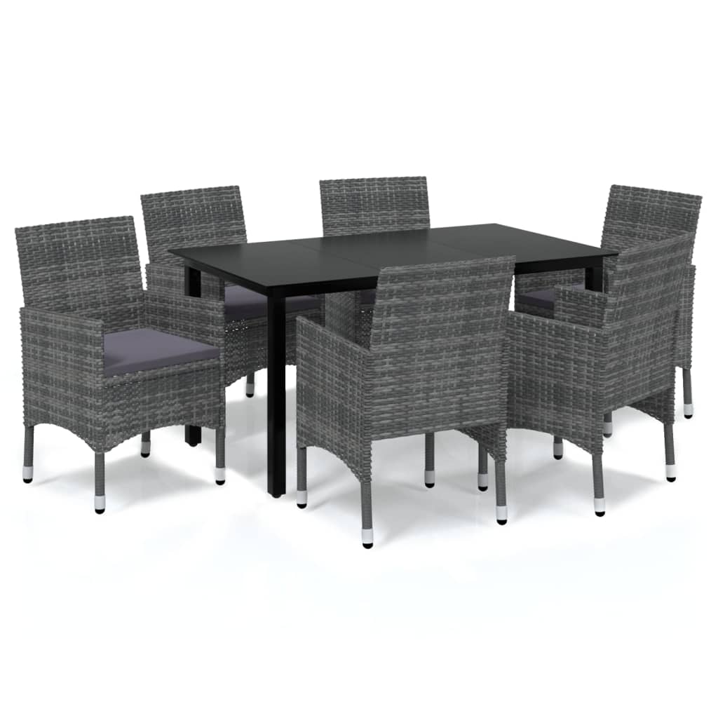 -Delige Tuinset Met Kussens Poly Rattan 7 150 cm tafellengte Grijs