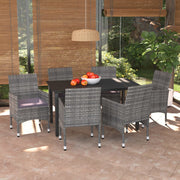 Tuinset 7-delig poly rattan grijs met kussens