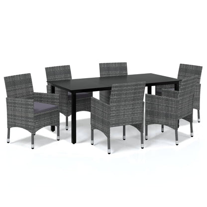 7-Delige Tuinset Met Kussens Poly Rattan Grijs 190 cm tafellengte