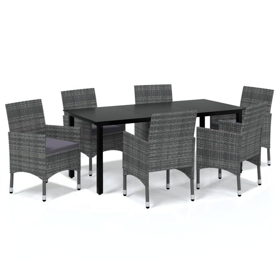 7-Delige Tuinset Met Kussens Poly Rattan Grijs 190 cm tafellengte