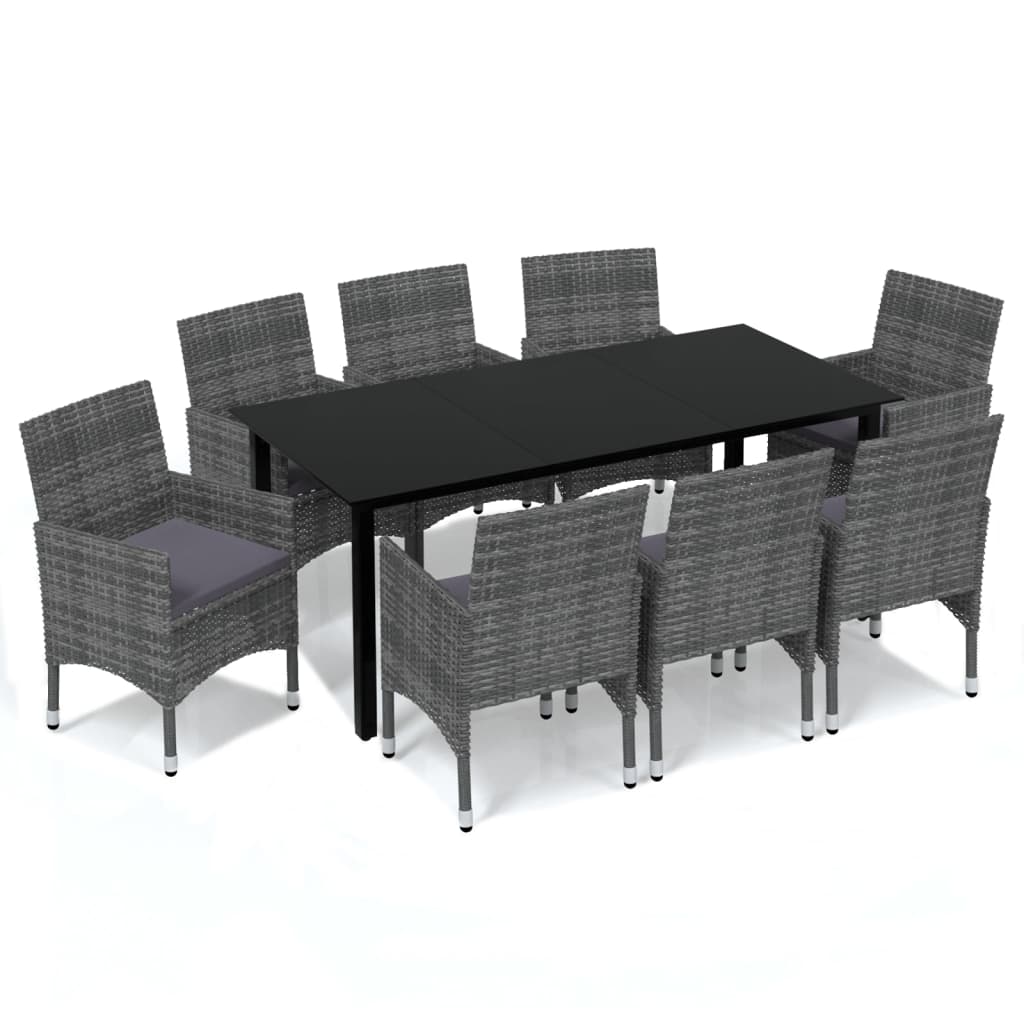 -Delige Tuinset Met Kussens Poly Rattan 9 190 cm tafellengte Grijs