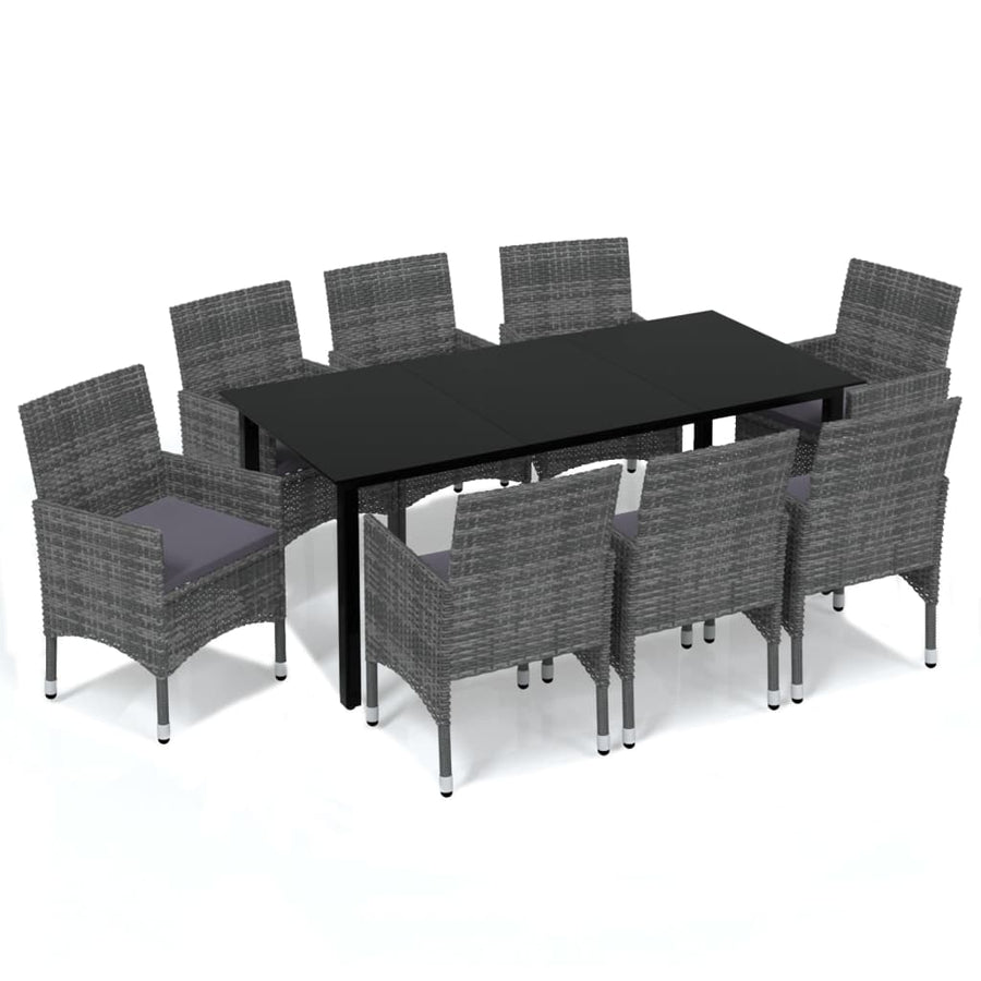 -Delige Tuinset Met Kussens Poly Rattan 9 190 cm tafellengte Grijs