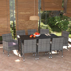 9-piece Garden Dining Set with Cushions Poly Rattan Grey