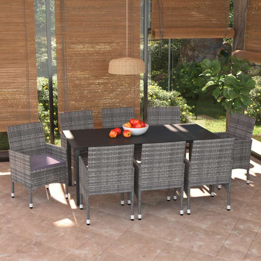 -Delige Tuinset Met Kussens Poly Rattan 9 190 cm tafellengte Grijs