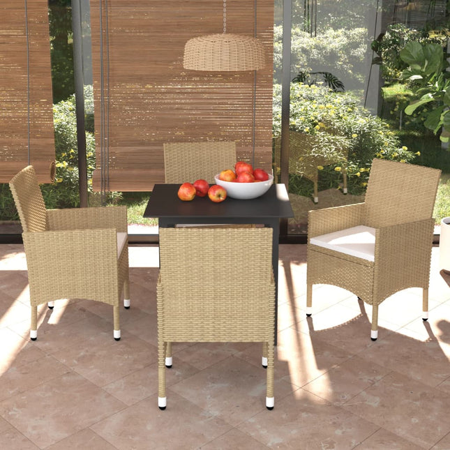 -Delige Tuinset Met Kussens Poly Rattan 5 80 cm tafellengte Beige