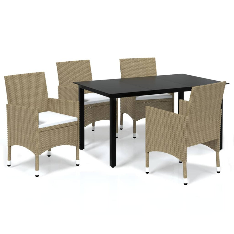 -Delige Tuinset Met Kussens Poly Rattan 5 150 cm tafellengte Beige