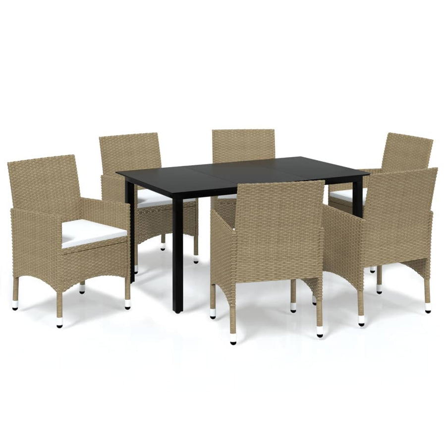 -Delige Tuinset Met Kussens Poly Rattan 7 150 cm tafellengte Beige