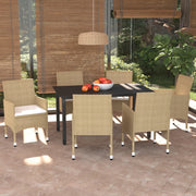 Tuinset 7-delig poly rattan beige met kussens