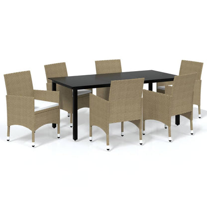 7-Delige Tuinset Met Kussens Poly Rattan Beige 190 cm tafellengte