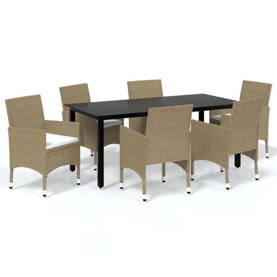 7-Delige Tuinset Met Kussens Poly Rattan Beige 190 cm tafellengte